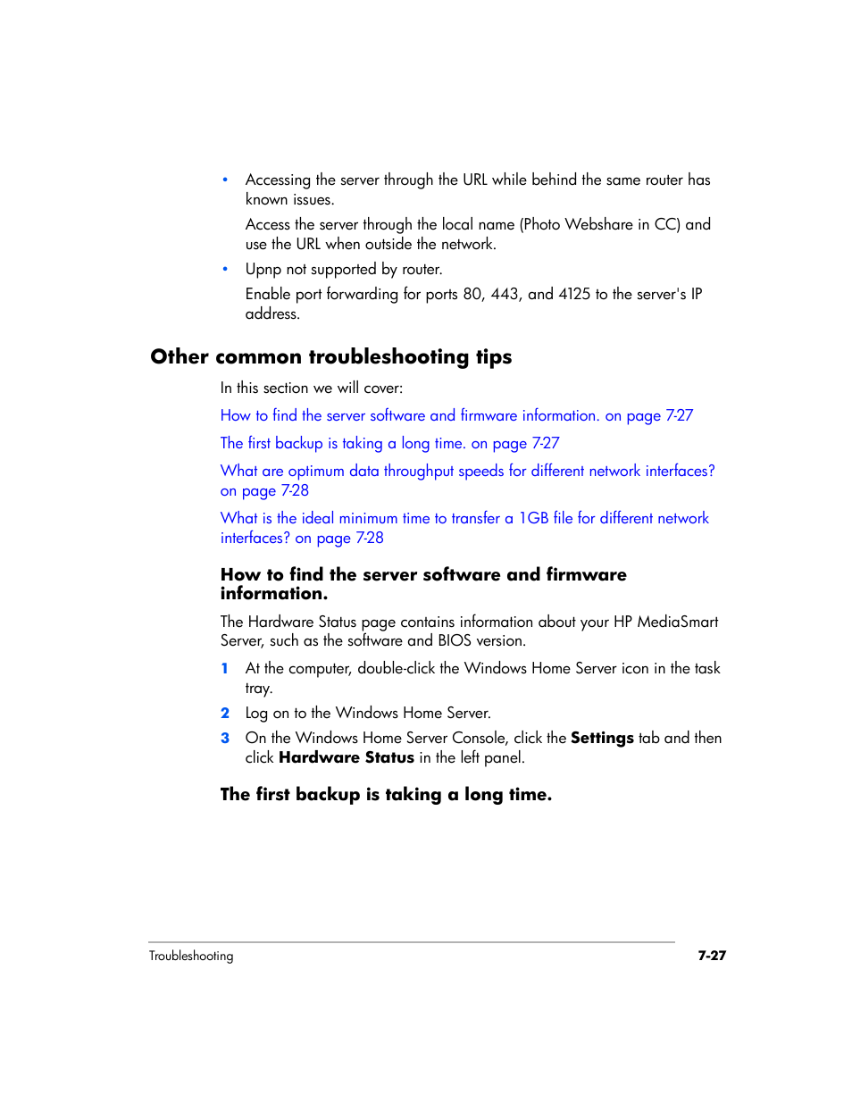 Other common troubleshooting tips | HP EX475 MediaSmart Server User Manual | Page 141 / 192