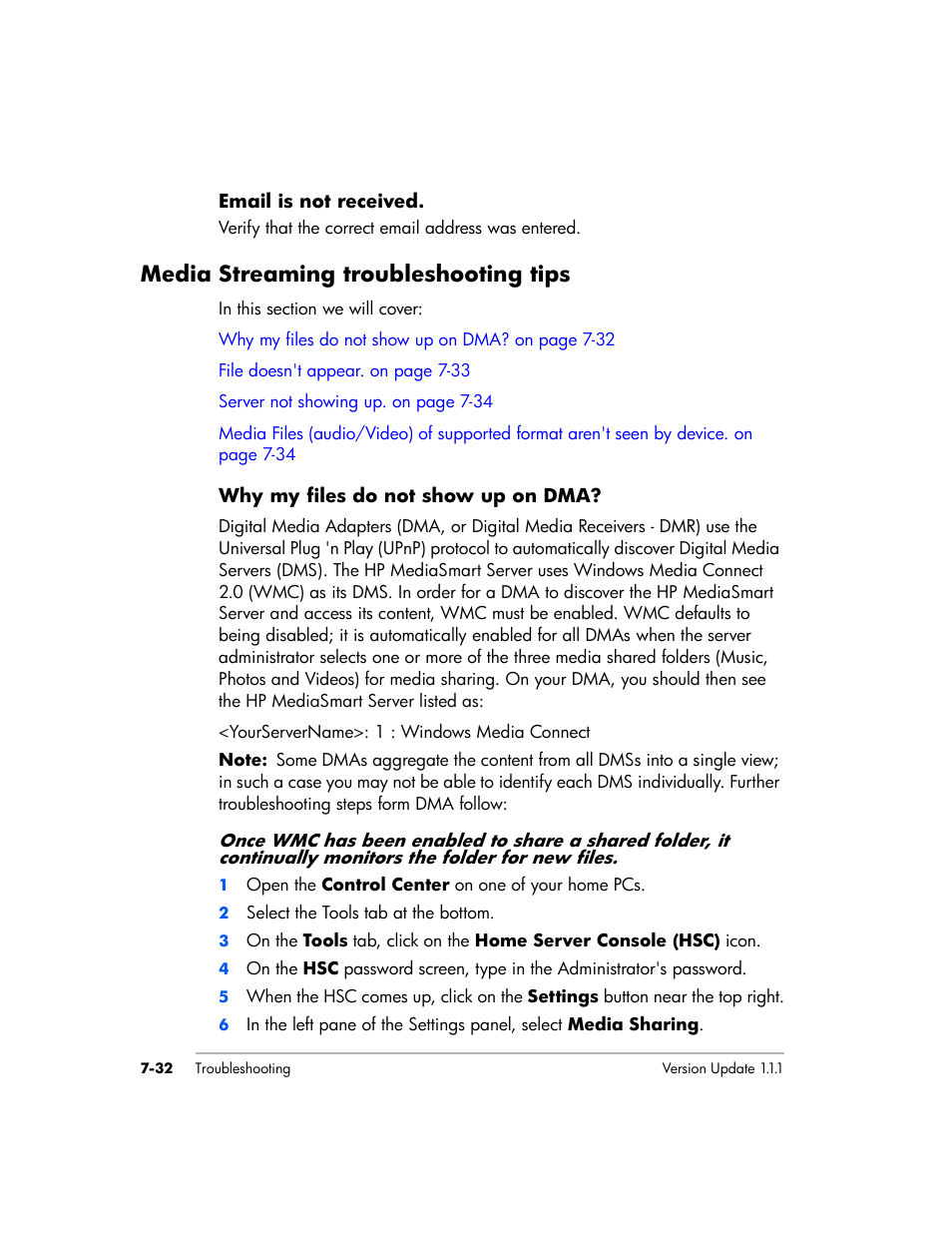 Media streaming troubleshooting tips | HP EX475 MediaSmart Server User Manual | Page 146 / 192