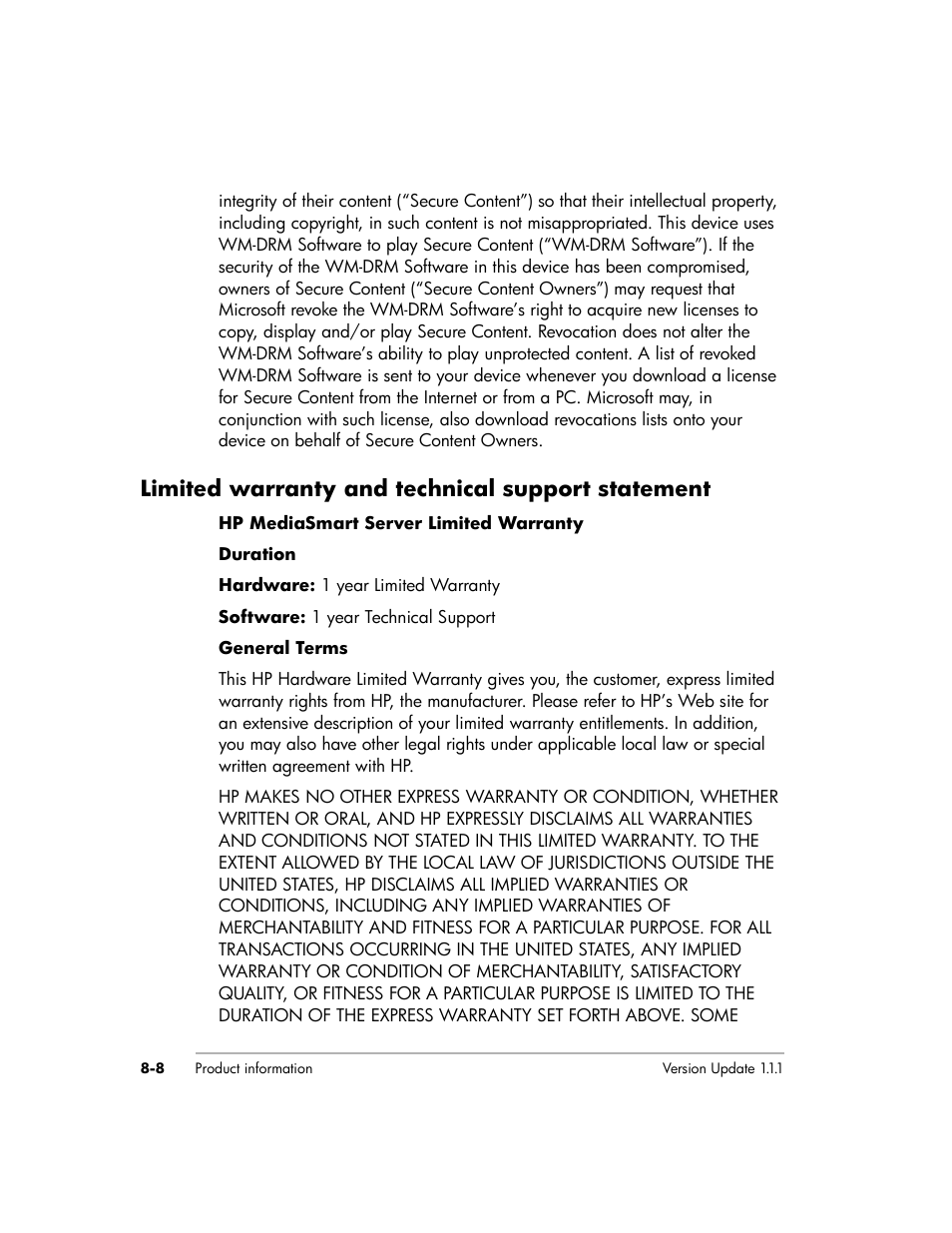 Limited warranty and technical support statement | HP EX475 MediaSmart Server User Manual | Page 158 / 192