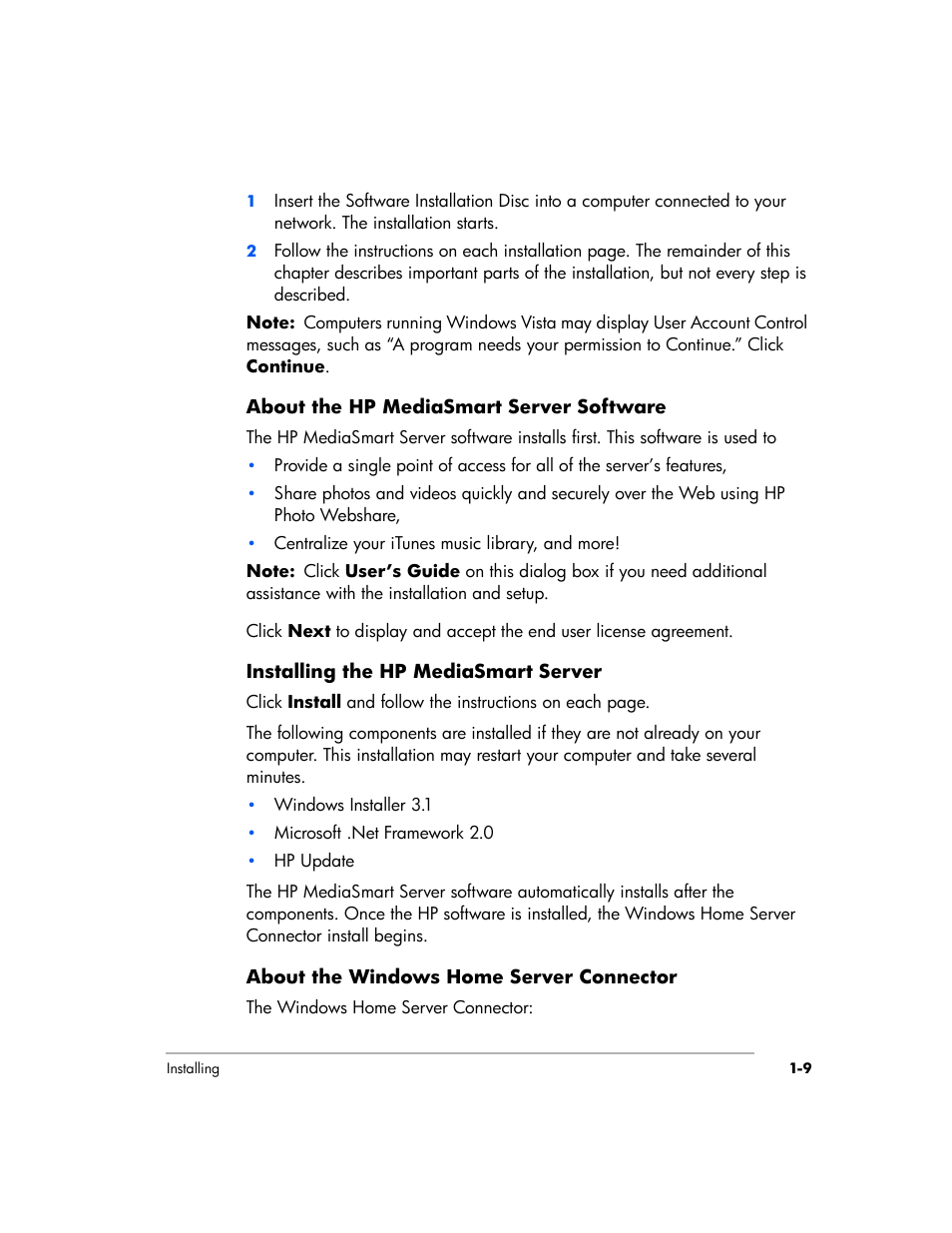 HP EX475 MediaSmart Server User Manual | Page 19 / 192