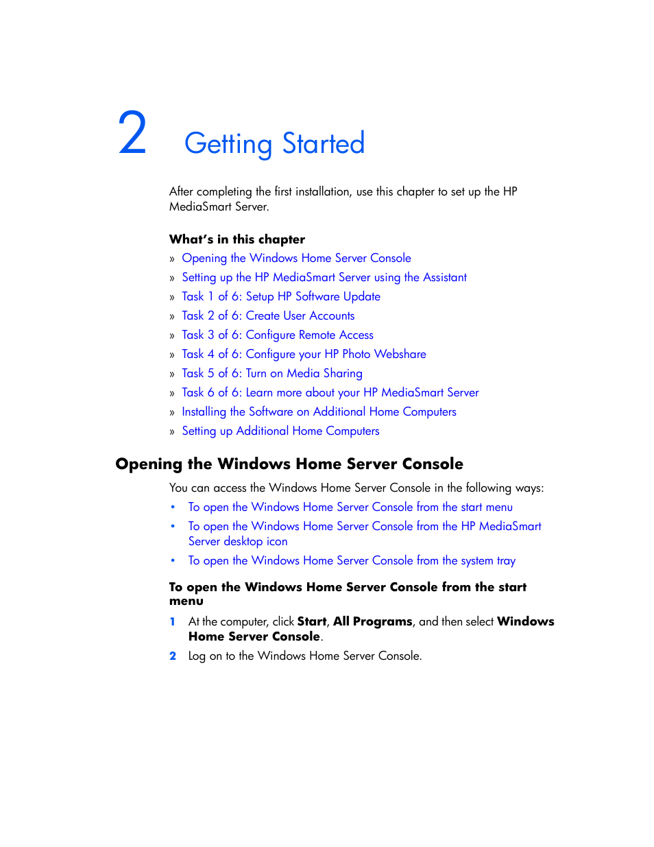 Getting started | HP EX475 MediaSmart Server User Manual | Page 25 / 192