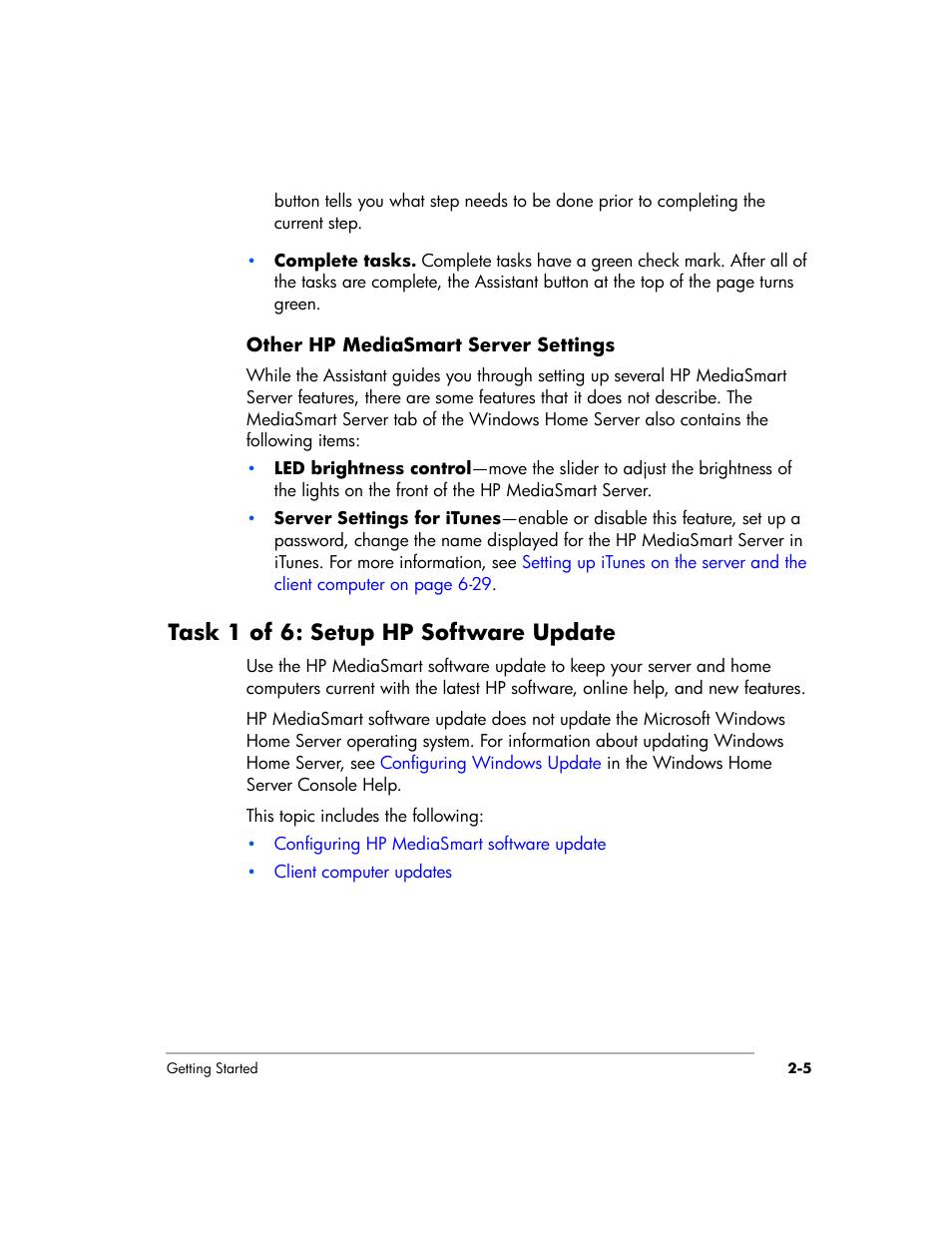 Task 1 of 6: setup hp software update | HP EX475 MediaSmart Server User Manual | Page 29 / 192