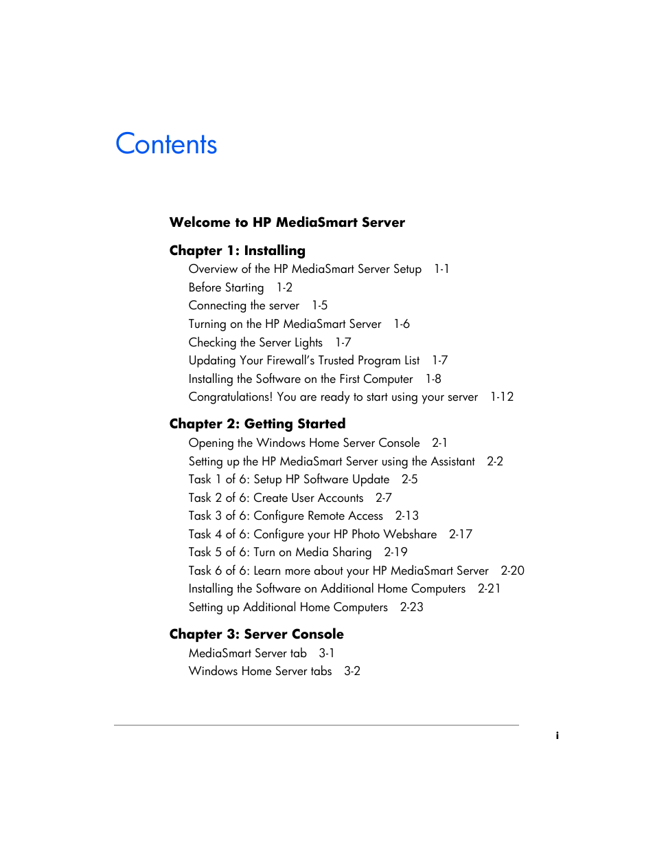 HP EX475 MediaSmart Server User Manual | Page 3 / 192