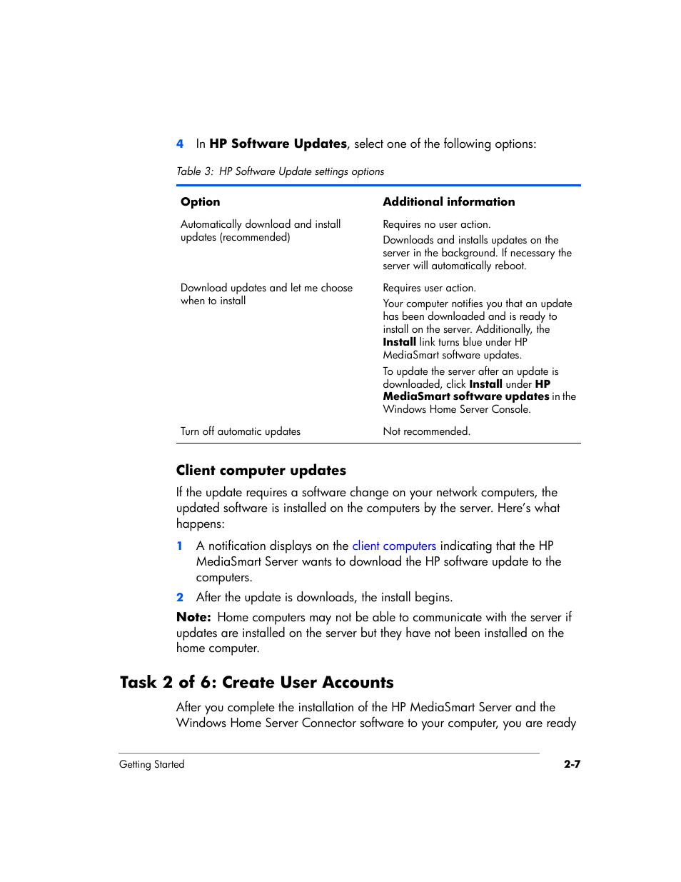Task 2 of 6: create user accounts | HP EX475 MediaSmart Server User Manual | Page 31 / 192