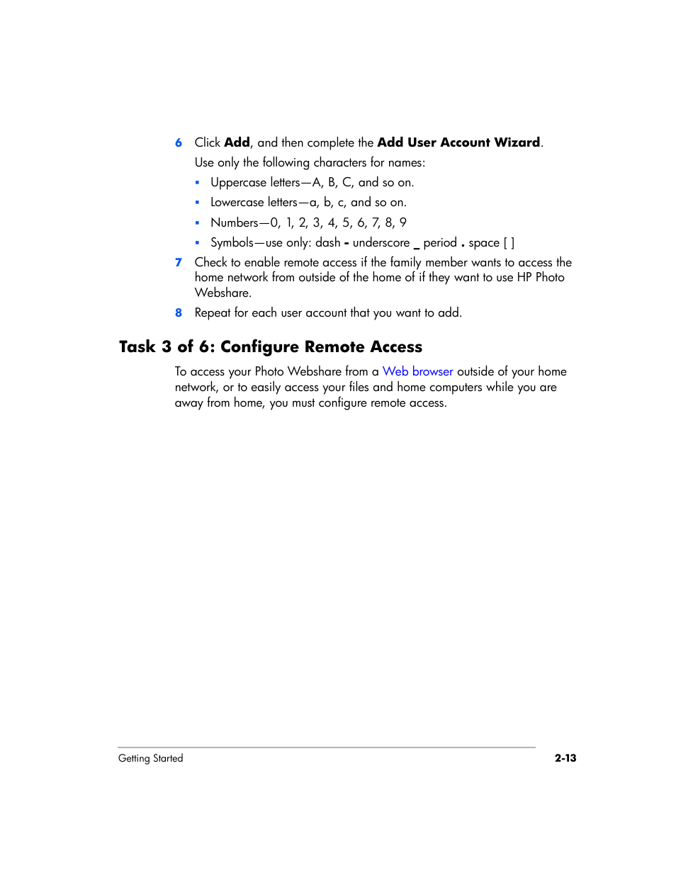 Task 3 of 6: configure remote access | HP EX475 MediaSmart Server User Manual | Page 37 / 192