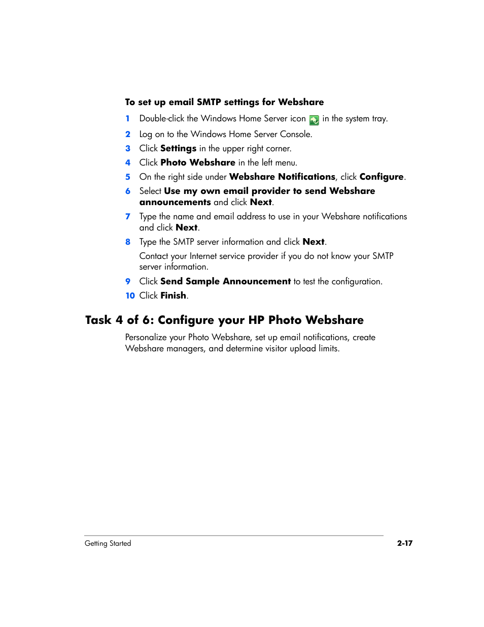 Task 4 of 6: configure your hp photo webshare | HP EX475 MediaSmart Server User Manual | Page 41 / 192