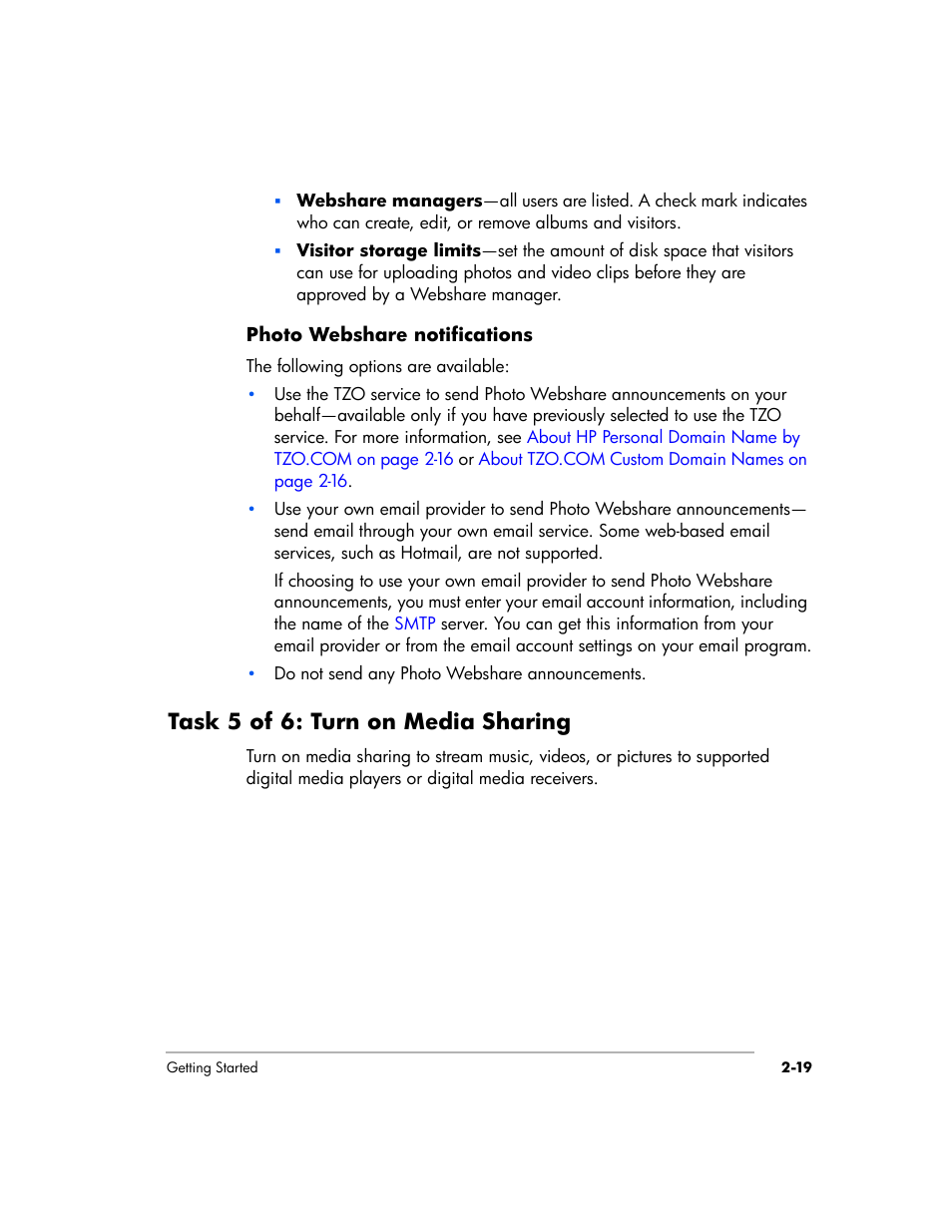 Task 5 of 6: turn on media sharing | HP EX475 MediaSmart Server User Manual | Page 43 / 192