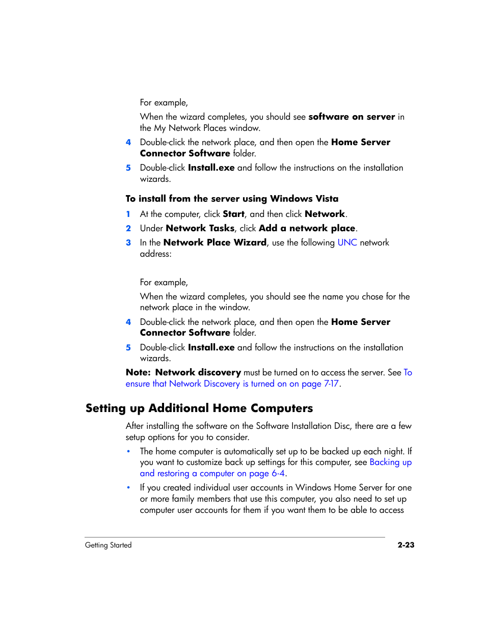 Setting up additional home computers | HP EX475 MediaSmart Server User Manual | Page 47 / 192