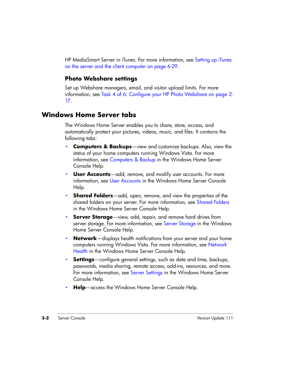 Windows home server tabs | HP EX475 MediaSmart Server User Manual | Page 50 / 192