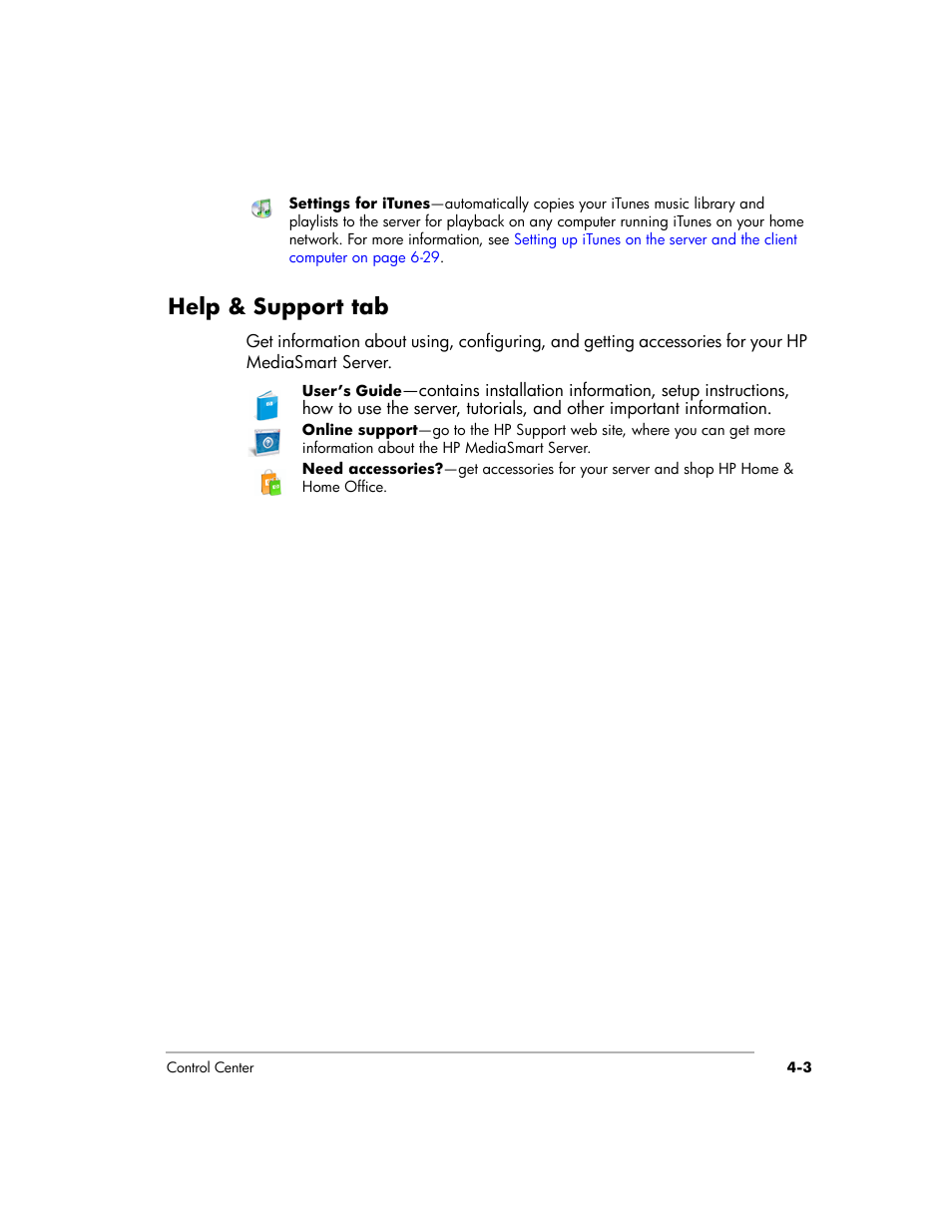 Help & support tab | HP EX475 MediaSmart Server User Manual | Page 53 / 192