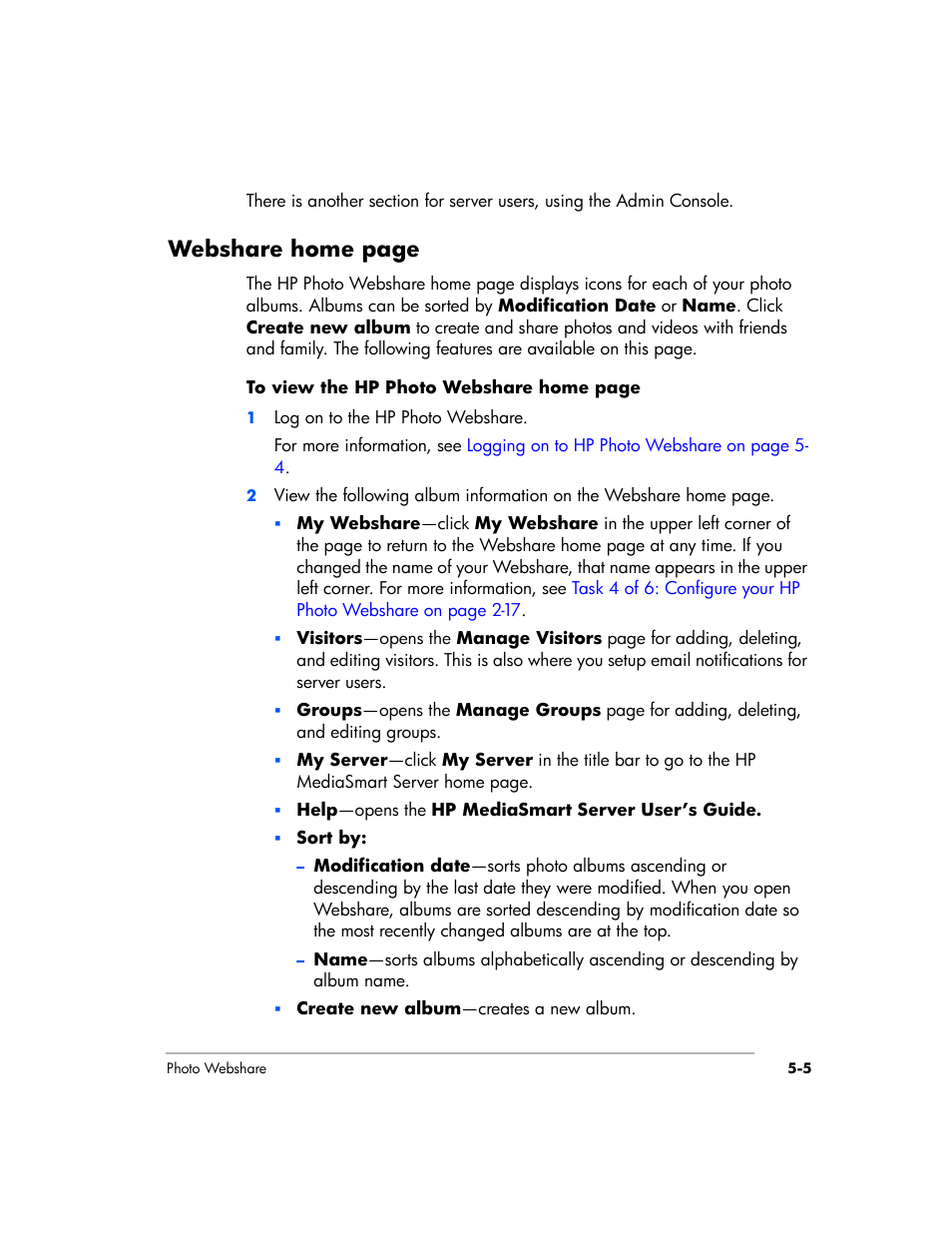Webshare home page | HP EX475 MediaSmart Server User Manual | Page 59 / 192