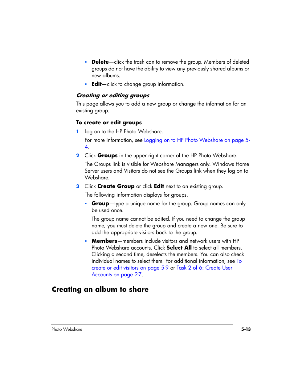 Creating an album to share | HP EX475 MediaSmart Server User Manual | Page 67 / 192