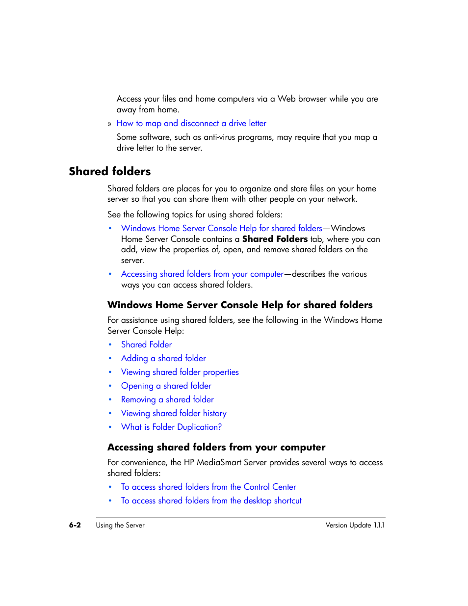 Shared folders | HP EX475 MediaSmart Server User Manual | Page 80 / 192
