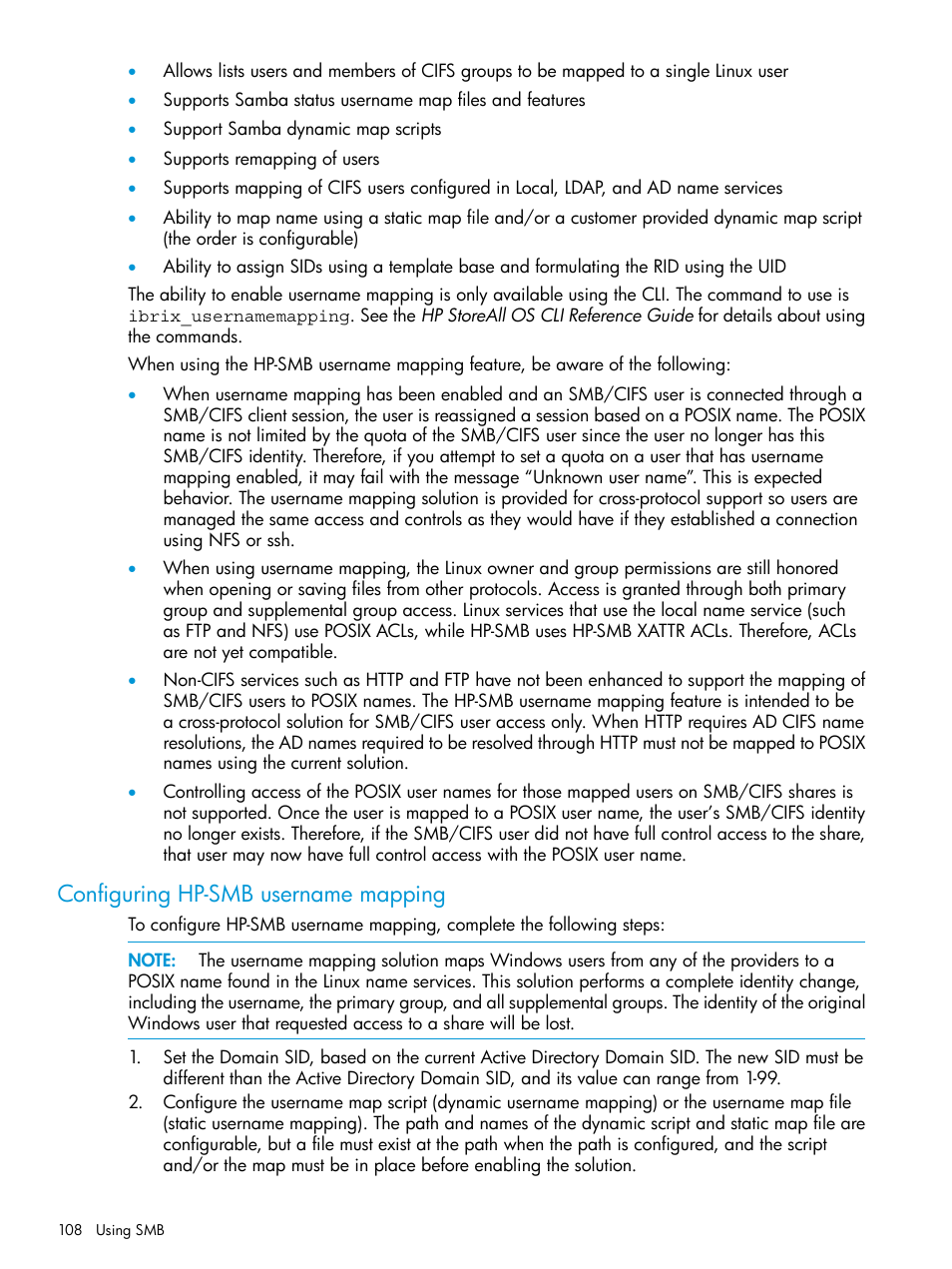 Configuring hp-smb username mapping | HP StoreAll Storage User Manual | Page 108 / 406