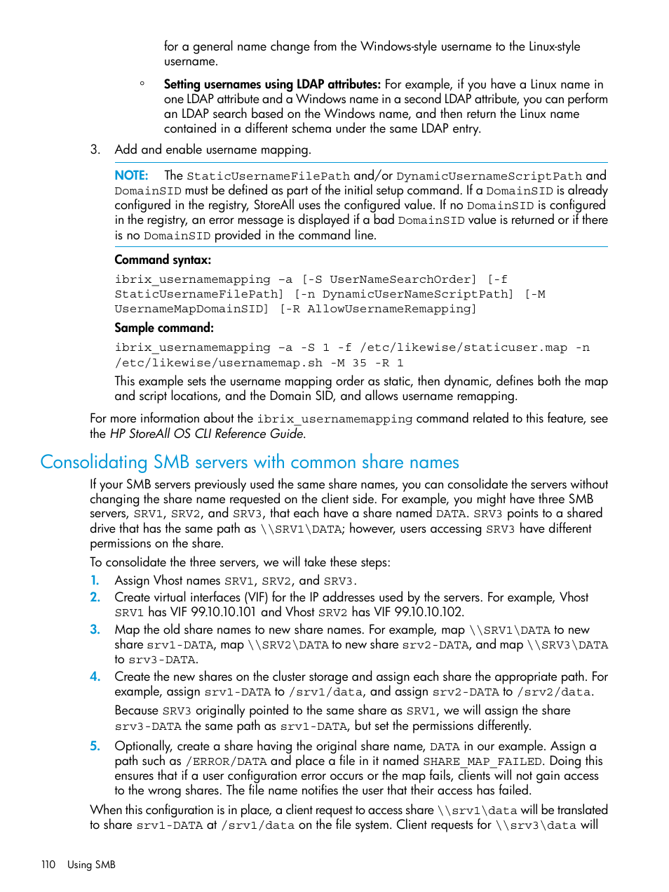 Consolidating smb servers with common share names | HP StoreAll Storage User Manual | Page 110 / 406