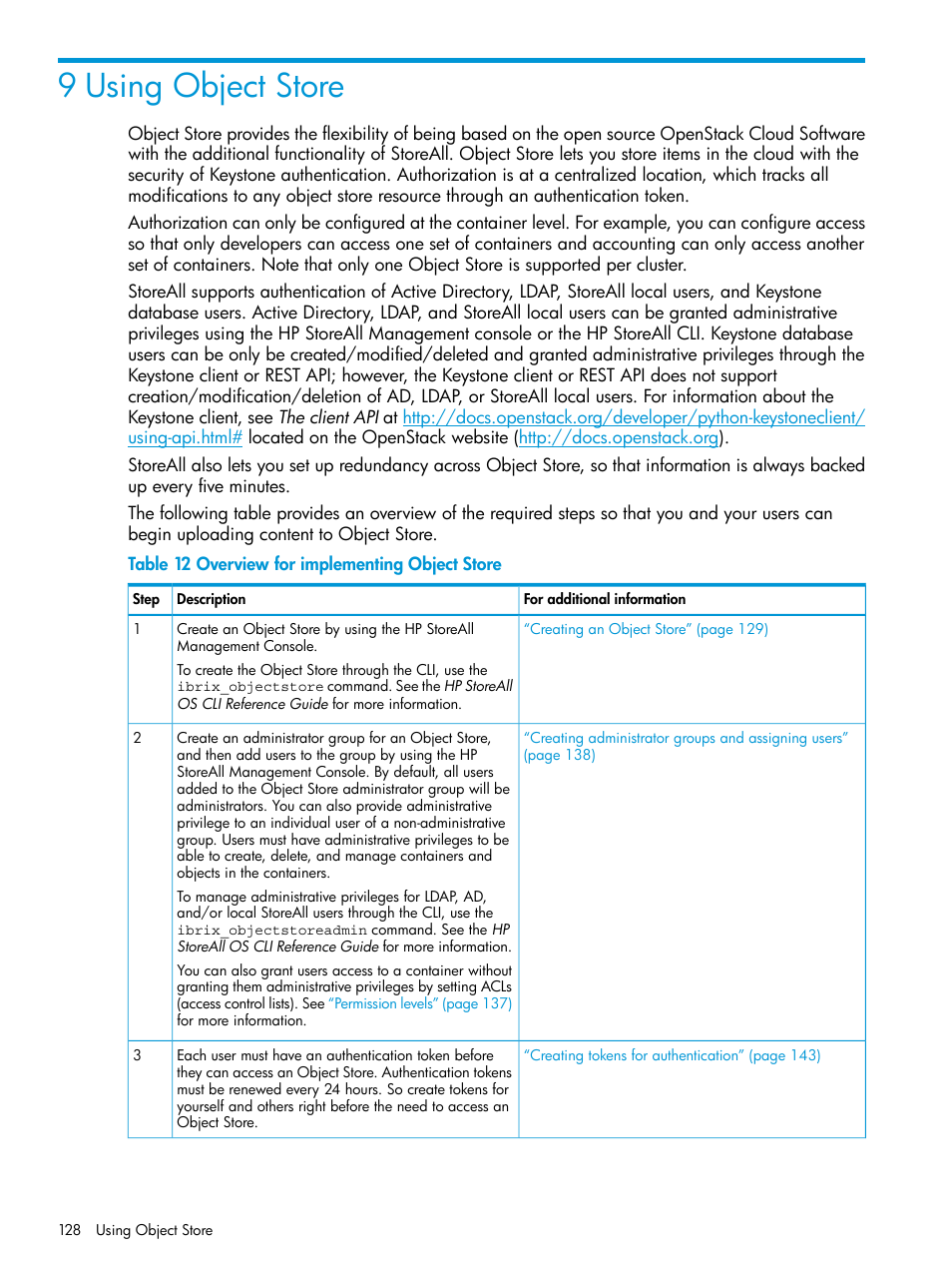 9 using object store | HP StoreAll Storage User Manual | Page 128 / 406