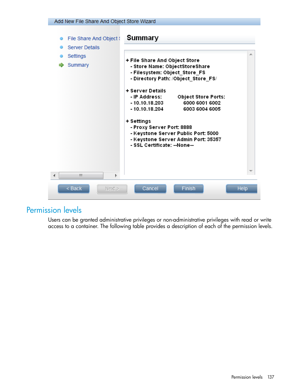 Permission levels | HP StoreAll Storage User Manual | Page 137 / 406