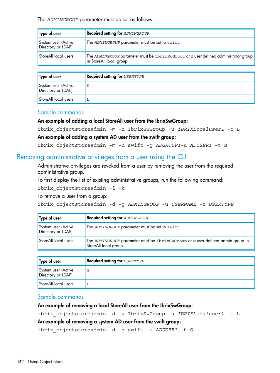 Sample commands | HP StoreAll Storage User Manual | Page 142 / 406