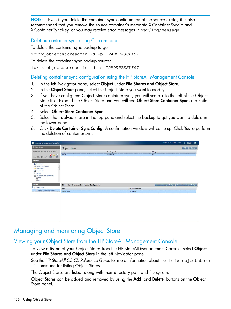 Managing and monitoring object store | HP StoreAll Storage User Manual | Page 156 / 406