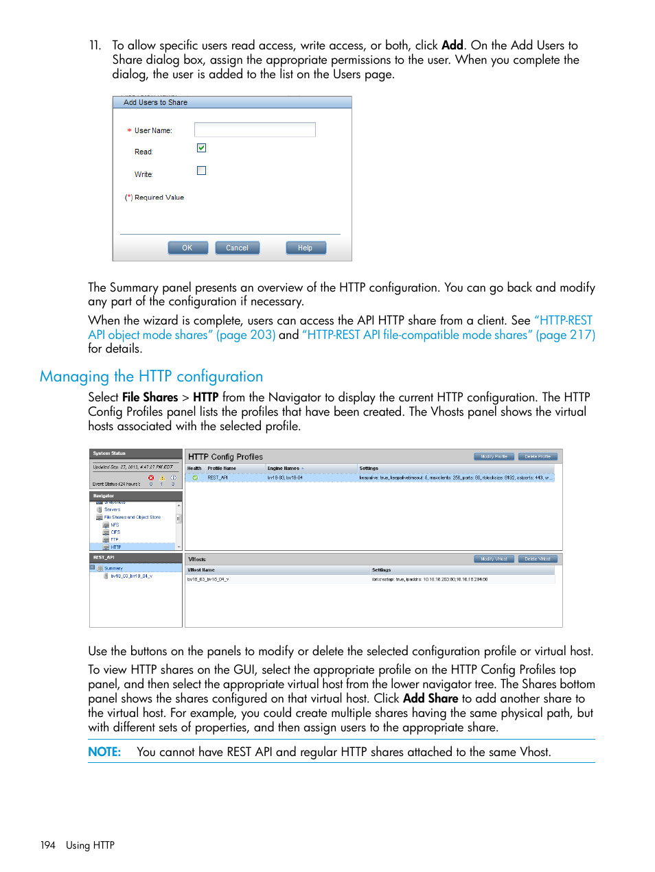 Managing the http configuration | HP StoreAll Storage User Manual | Page 194 / 406