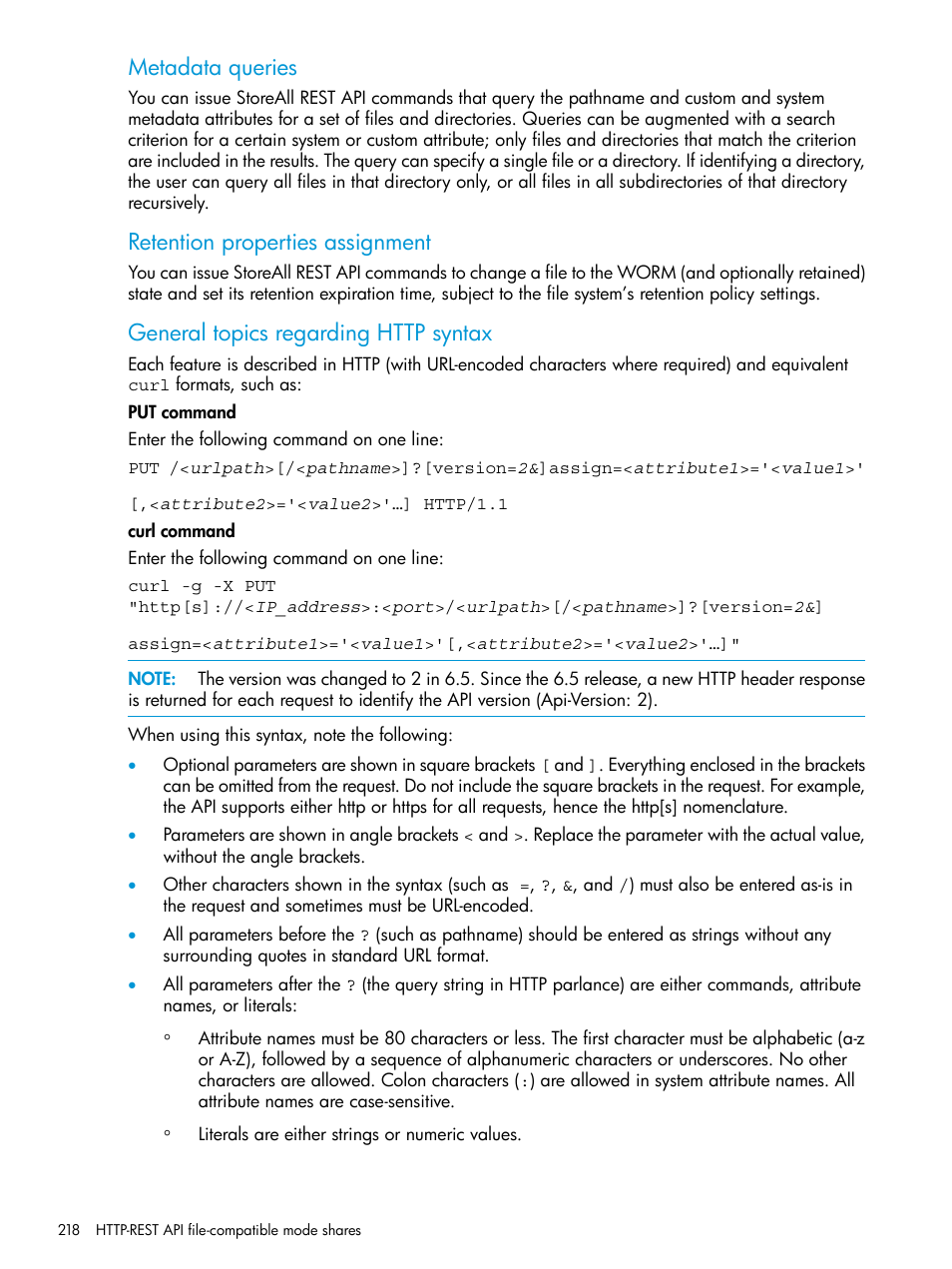 Metadata queries, Retention properties assignment | HP StoreAll Storage User Manual | Page 218 / 406