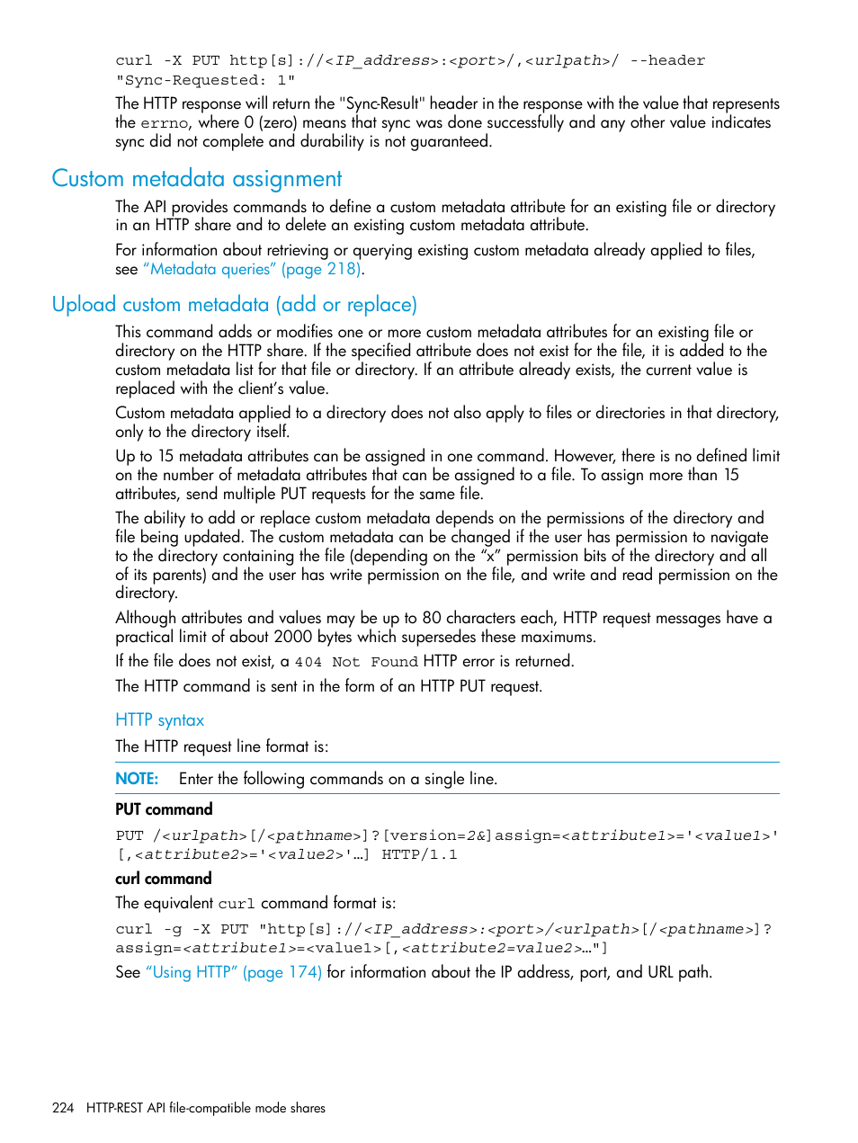 Custom metadata assignment, Upload custom metadata (add or replace) | HP StoreAll Storage User Manual | Page 224 / 406