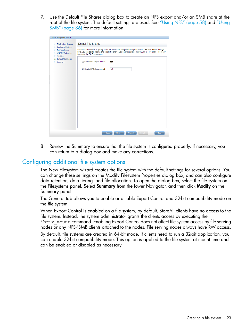 Configuring additional file system options | HP StoreAll Storage User Manual | Page 23 / 406