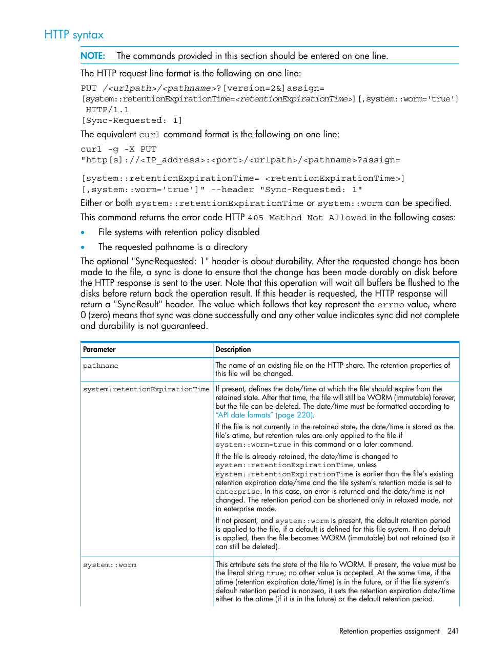 Http syntax | HP StoreAll Storage User Manual | Page 241 / 406