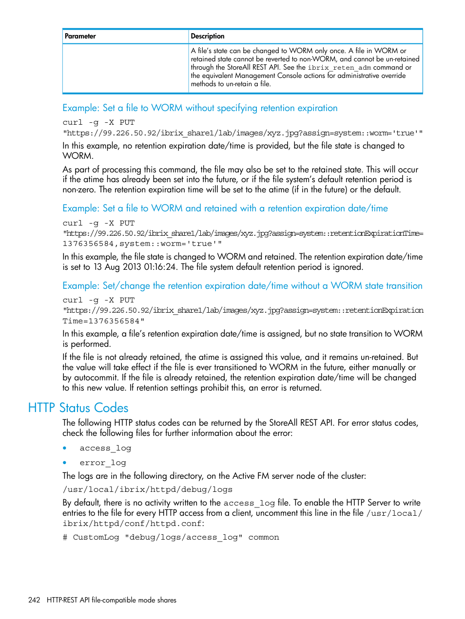 Http status codes | HP StoreAll Storage User Manual | Page 242 / 406