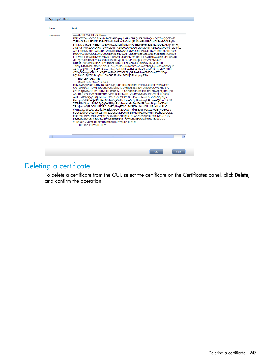 Deleting a certificate | HP StoreAll Storage User Manual | Page 247 / 406