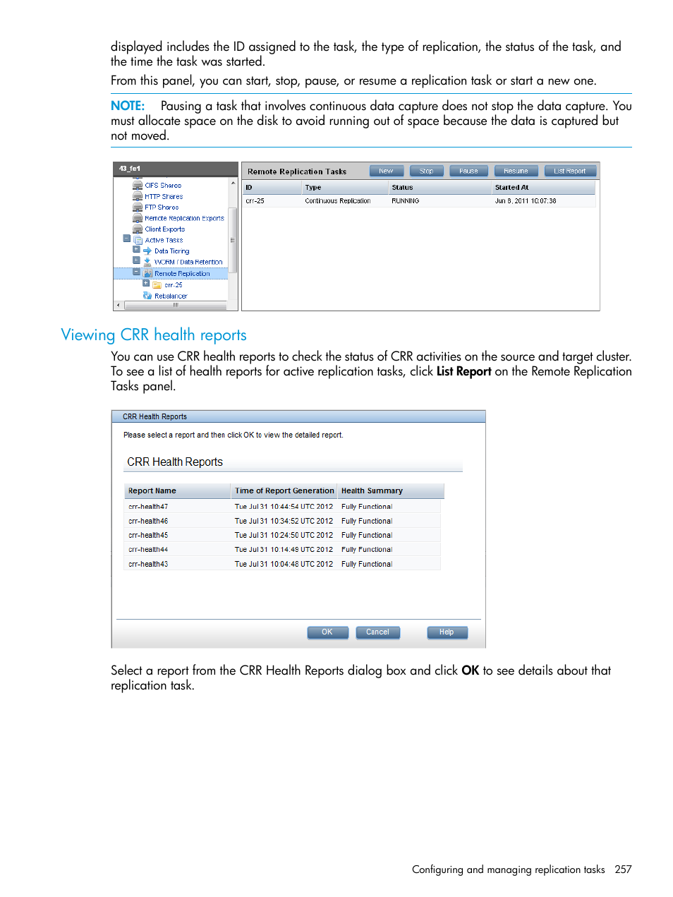 Viewing crr health reports | HP StoreAll Storage User Manual | Page 257 / 406