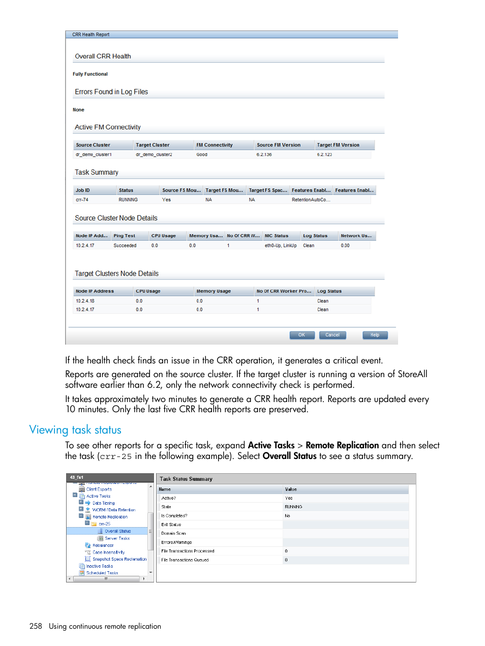 Viewing task status | HP StoreAll Storage User Manual | Page 258 / 406