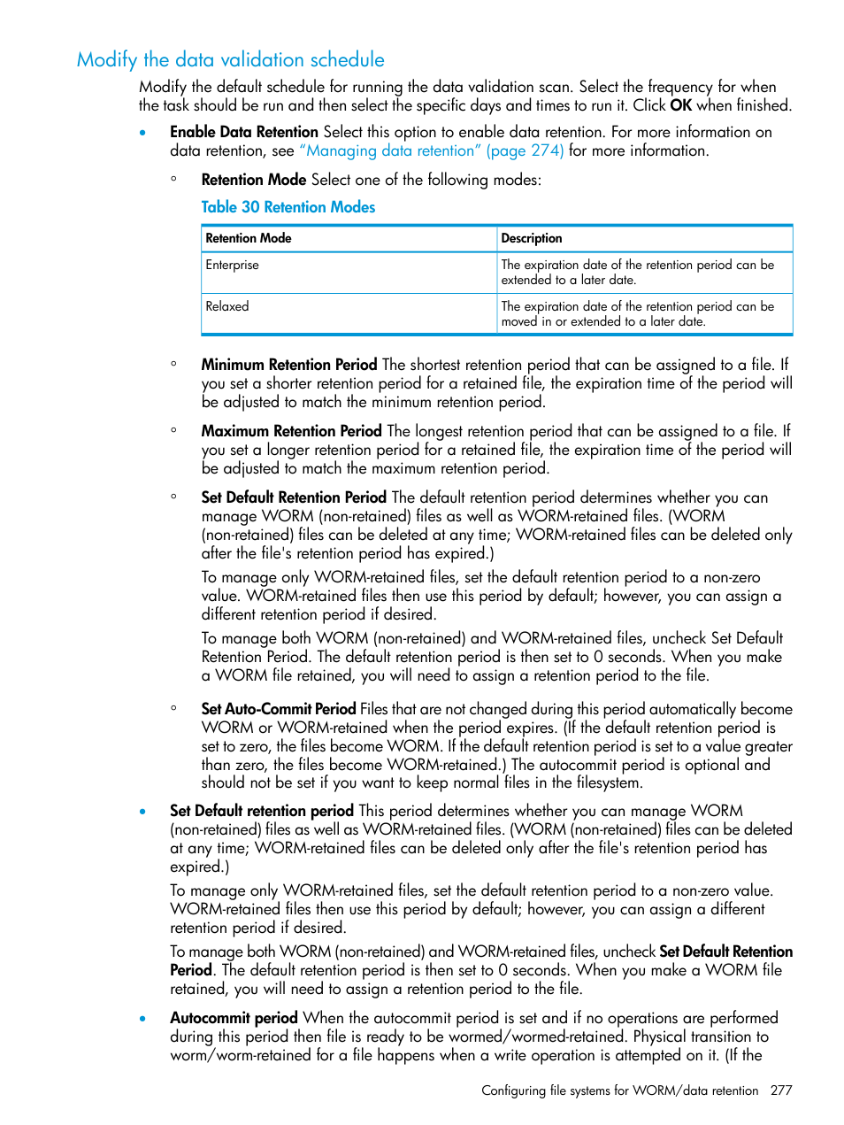 Modify the data validation schedule | HP StoreAll Storage User Manual | Page 277 / 406
