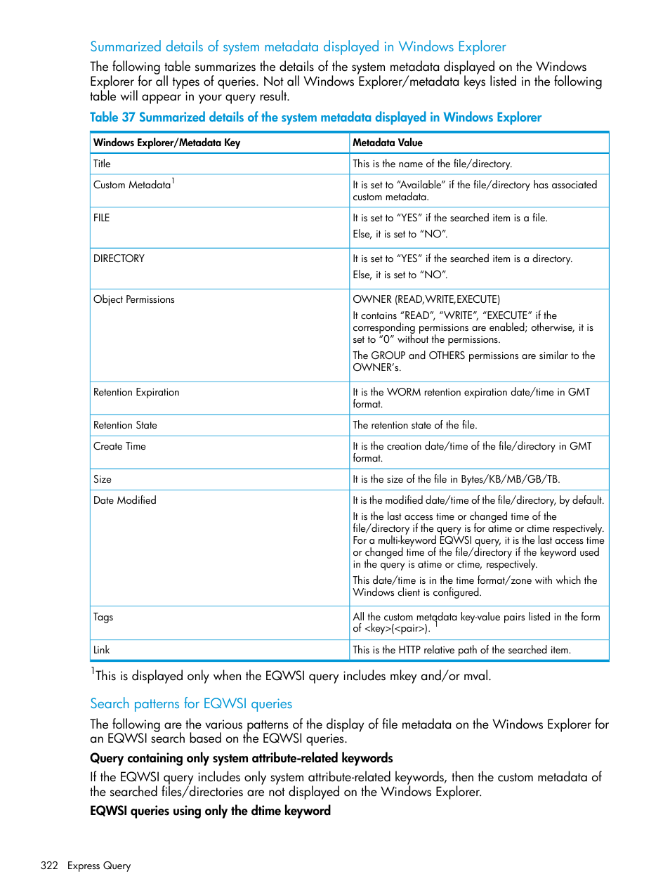 Search patterns for eqwsi queries | HP StoreAll Storage User Manual | Page 322 / 406