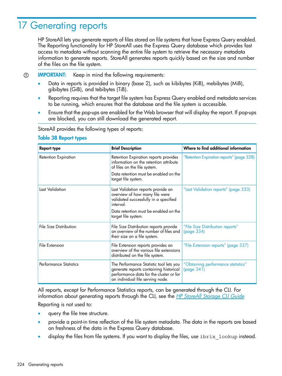 17 generating reports | HP StoreAll Storage User Manual | Page 324 / 406