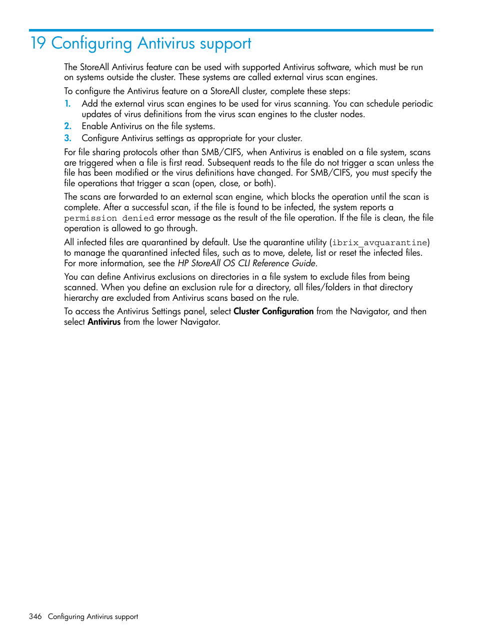 19 configuring antivirus support | HP StoreAll Storage User Manual | Page 346 / 406