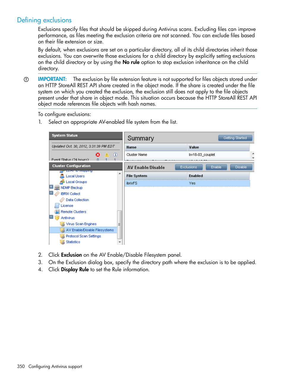 Defining exclusions | HP StoreAll Storage User Manual | Page 350 / 406