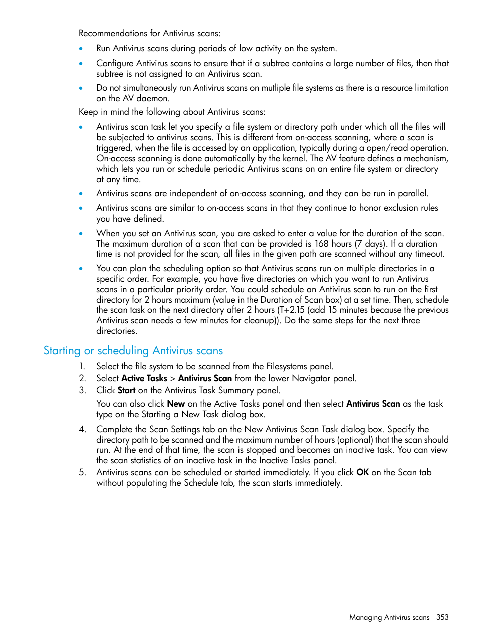 Starting or scheduling antivirus scans | HP StoreAll Storage User Manual | Page 353 / 406