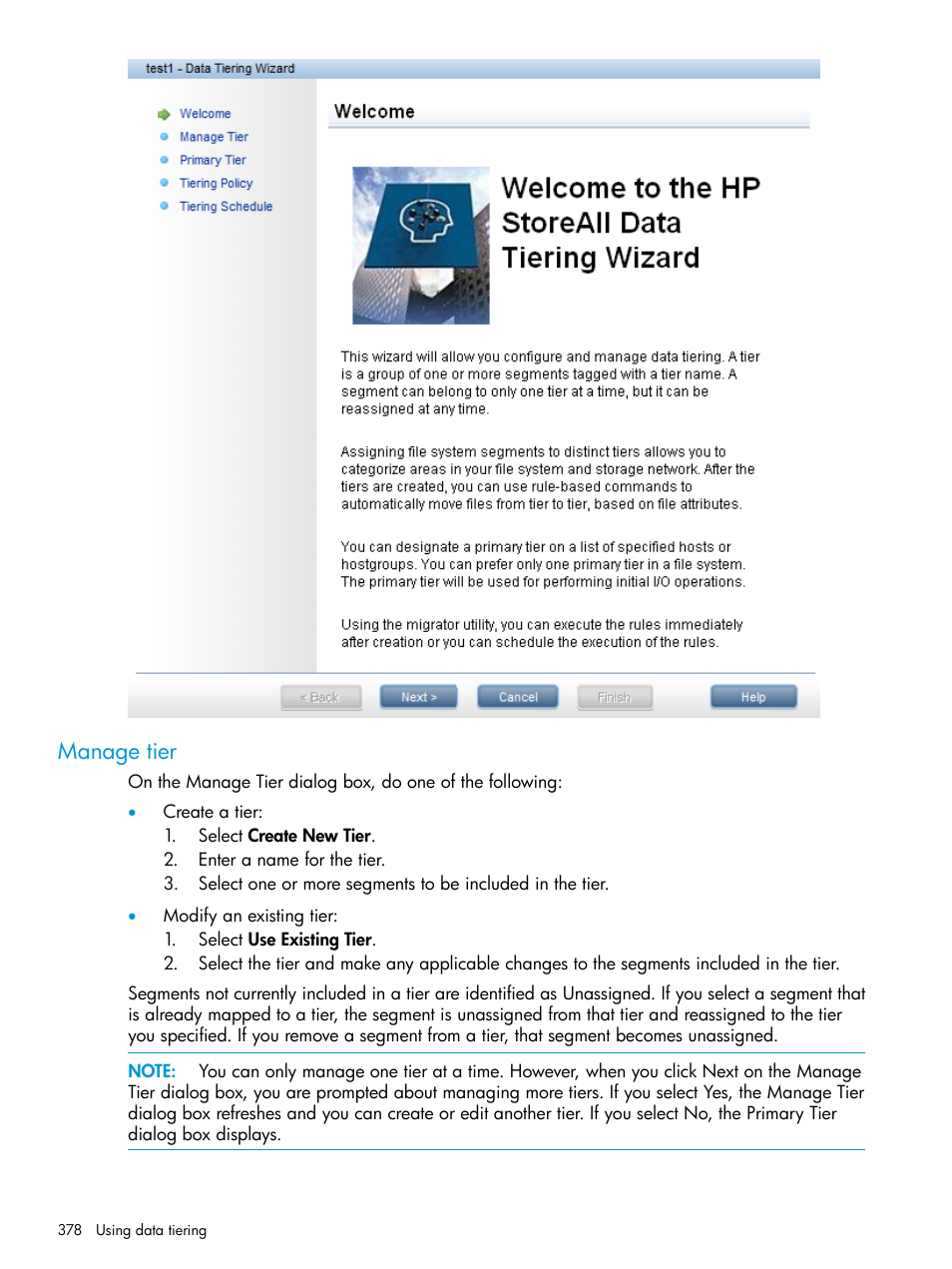 Manage tier | HP StoreAll Storage User Manual | Page 378 / 406