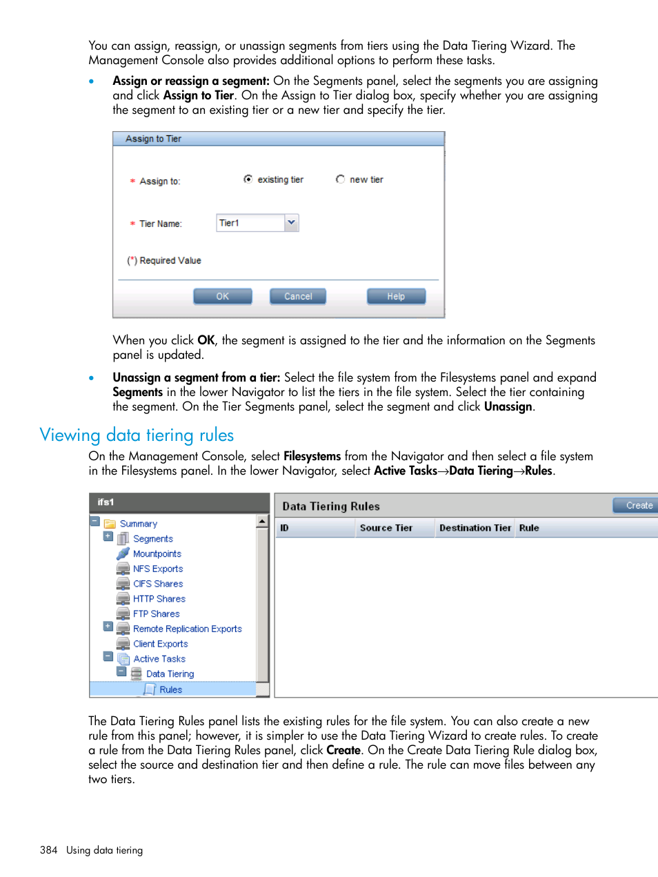 Viewing data tiering rules | HP StoreAll Storage User Manual | Page 384 / 406