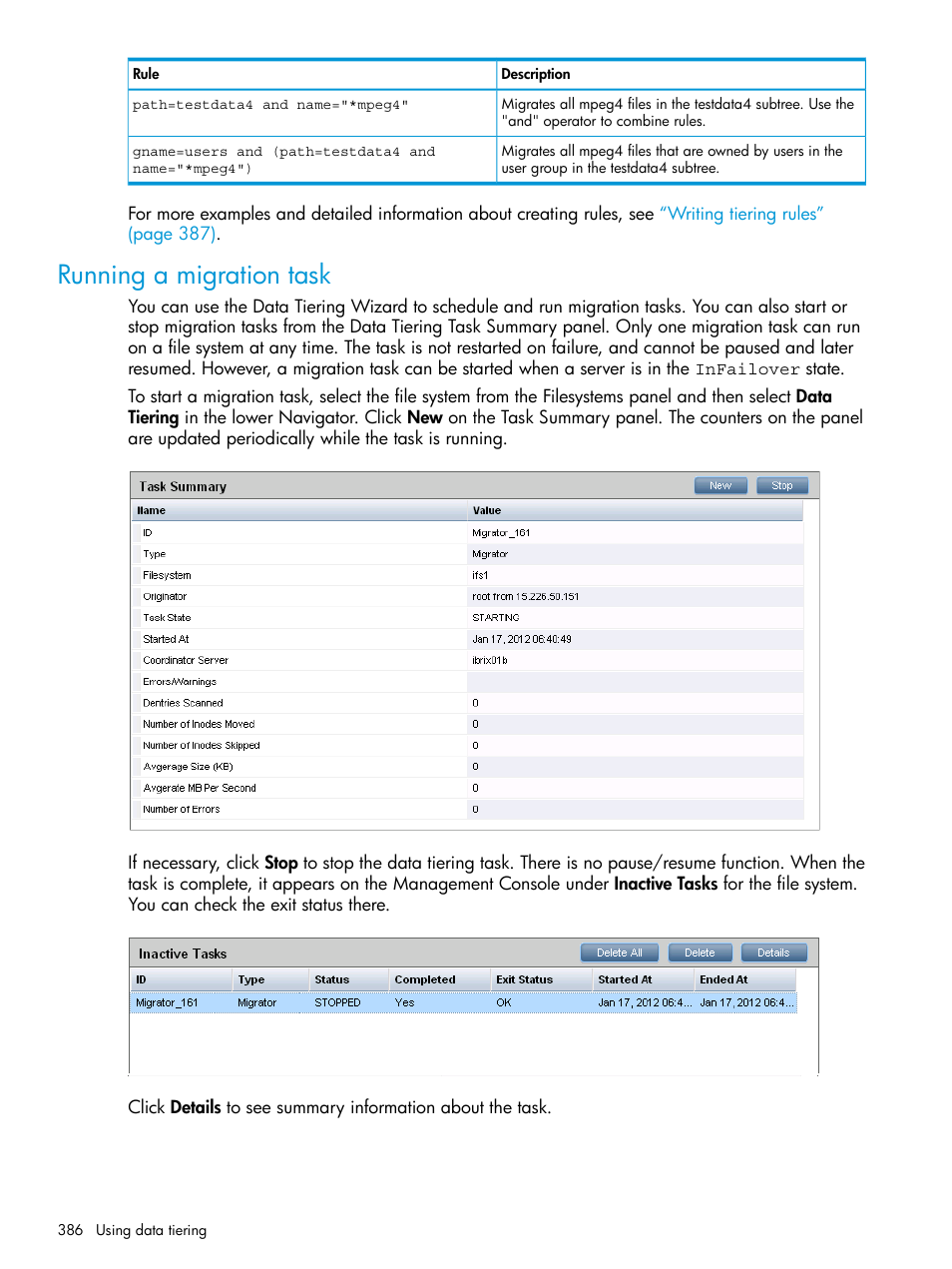 Running a migration task | HP StoreAll Storage User Manual | Page 386 / 406