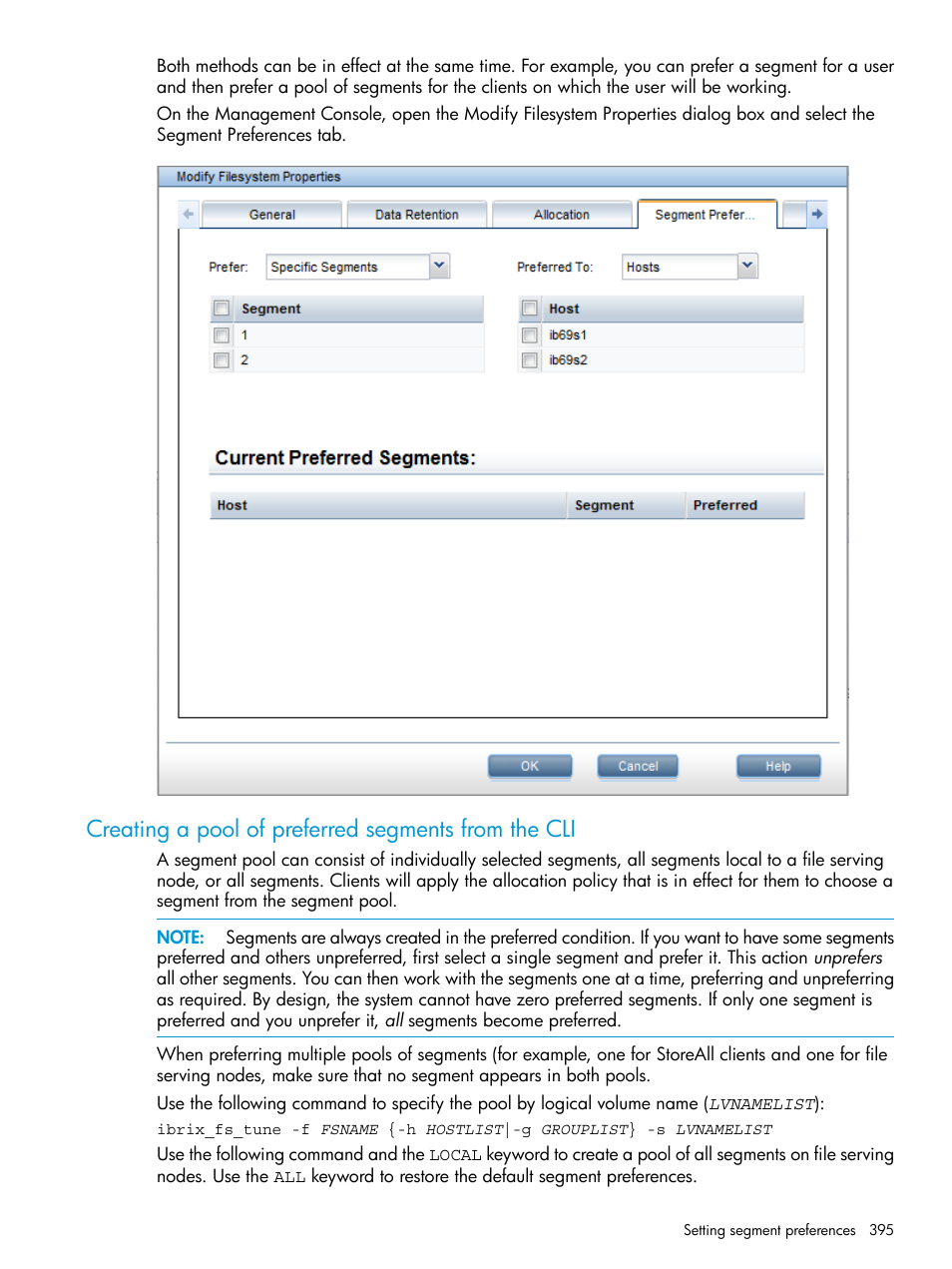 Creating a pool of preferred segments from the cli | HP StoreAll Storage User Manual | Page 395 / 406