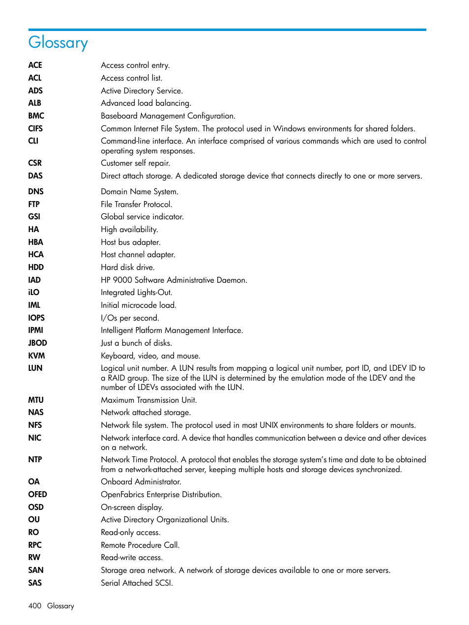 Glossary | HP StoreAll Storage User Manual | Page 400 / 406