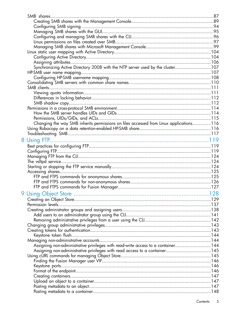 8 using ftp, 9 using object store | HP StoreAll Storage User Manual | Page 5 / 406