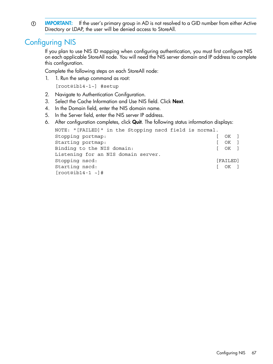 Configuring nis | HP StoreAll Storage User Manual | Page 67 / 406