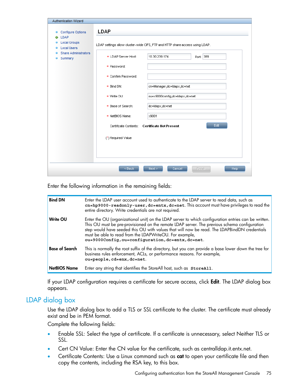 Ldap dialog box | HP StoreAll Storage User Manual | Page 75 / 406