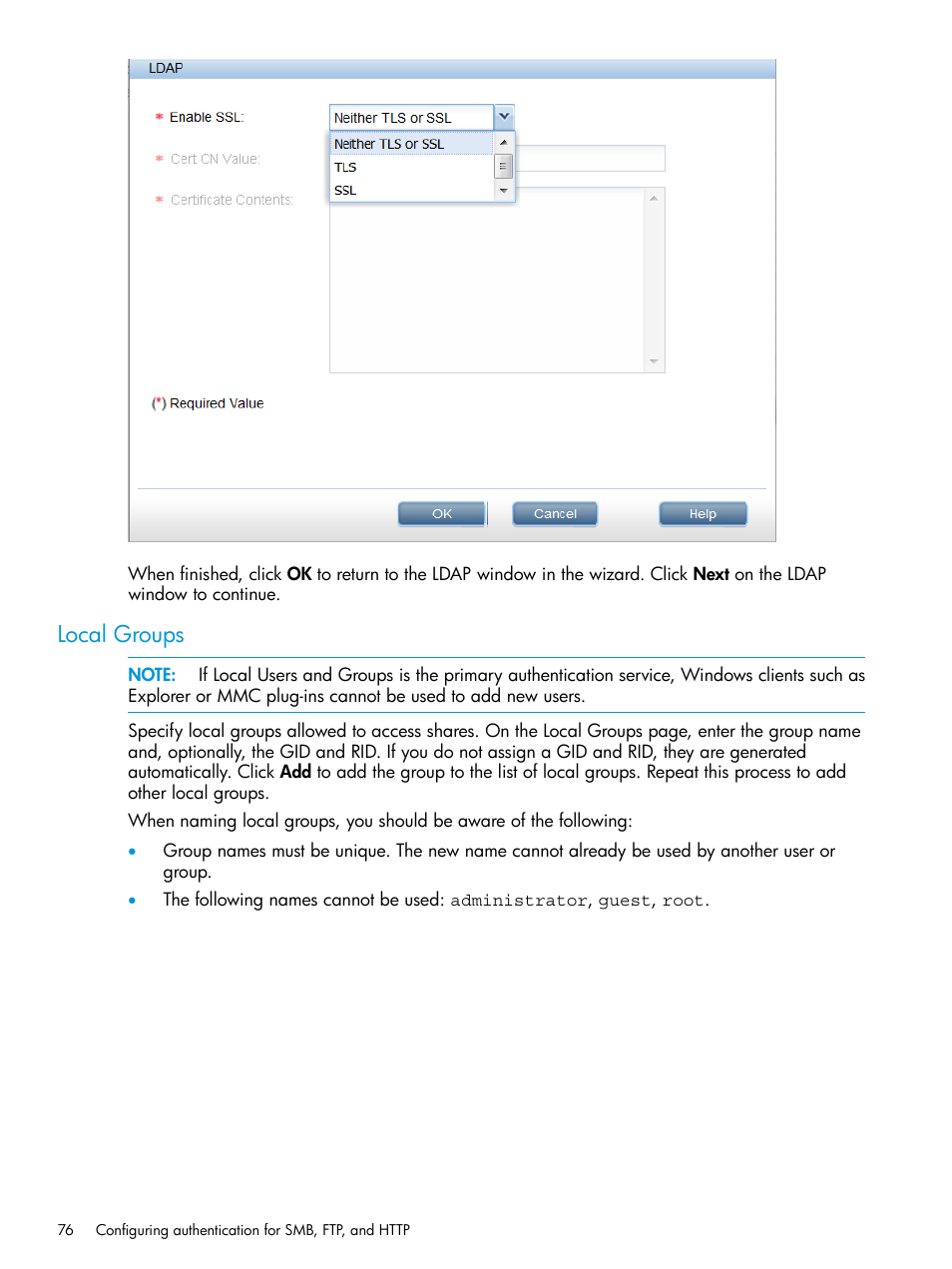 Local groups | HP StoreAll Storage User Manual | Page 76 / 406