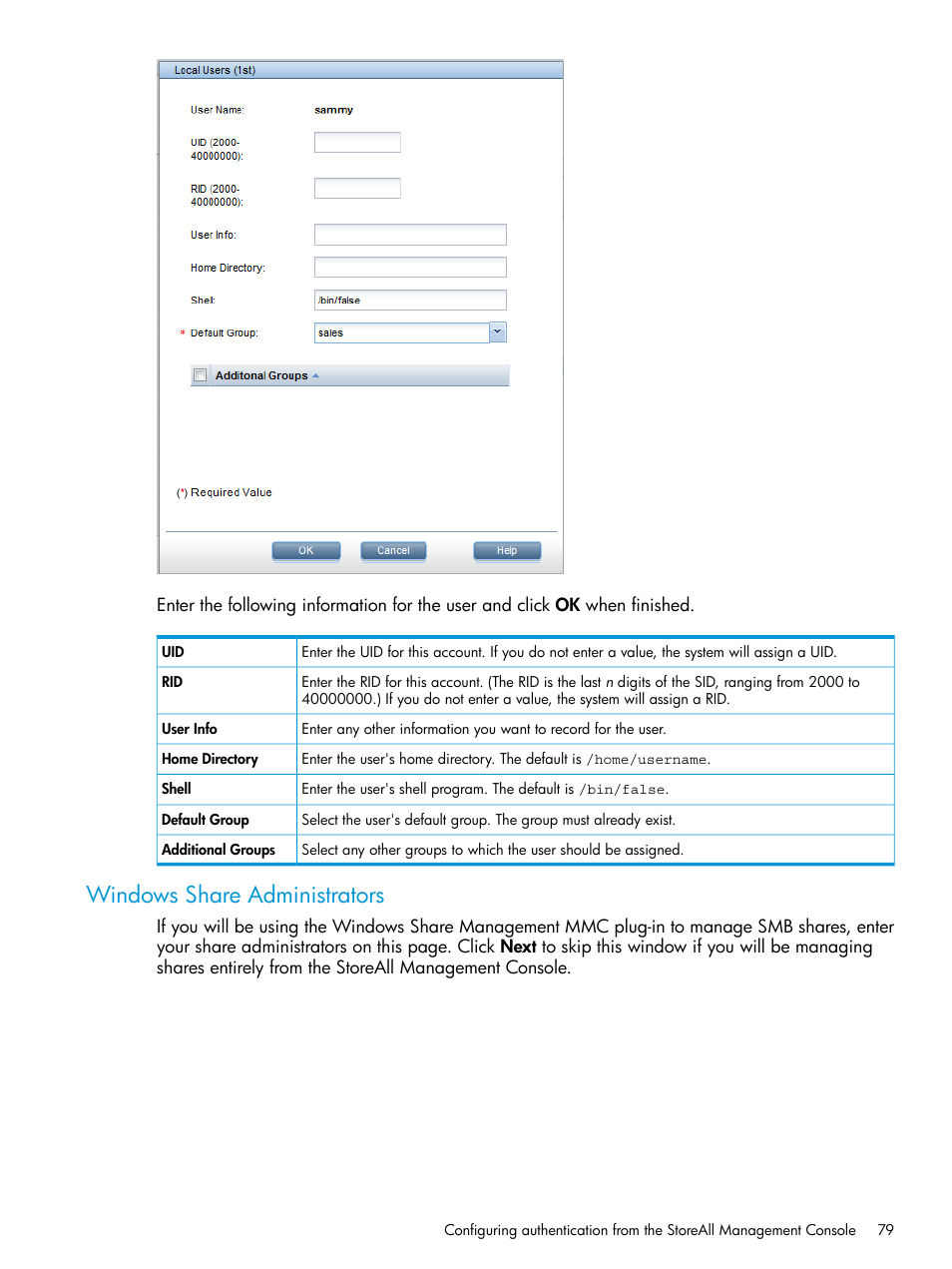 Windows share administrators | HP StoreAll Storage User Manual | Page 79 / 406