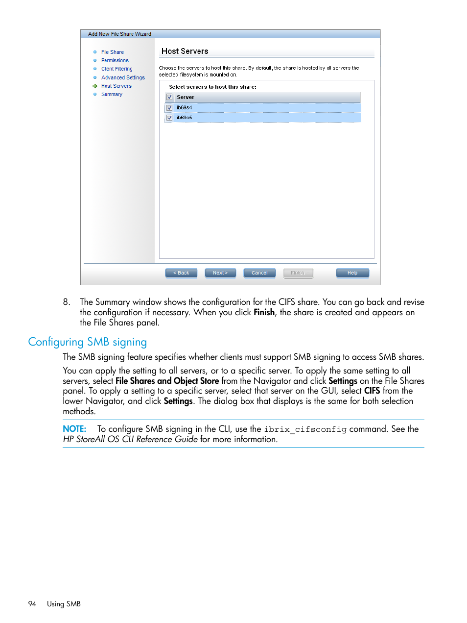 Configuring smb signing | HP StoreAll Storage User Manual | Page 94 / 406