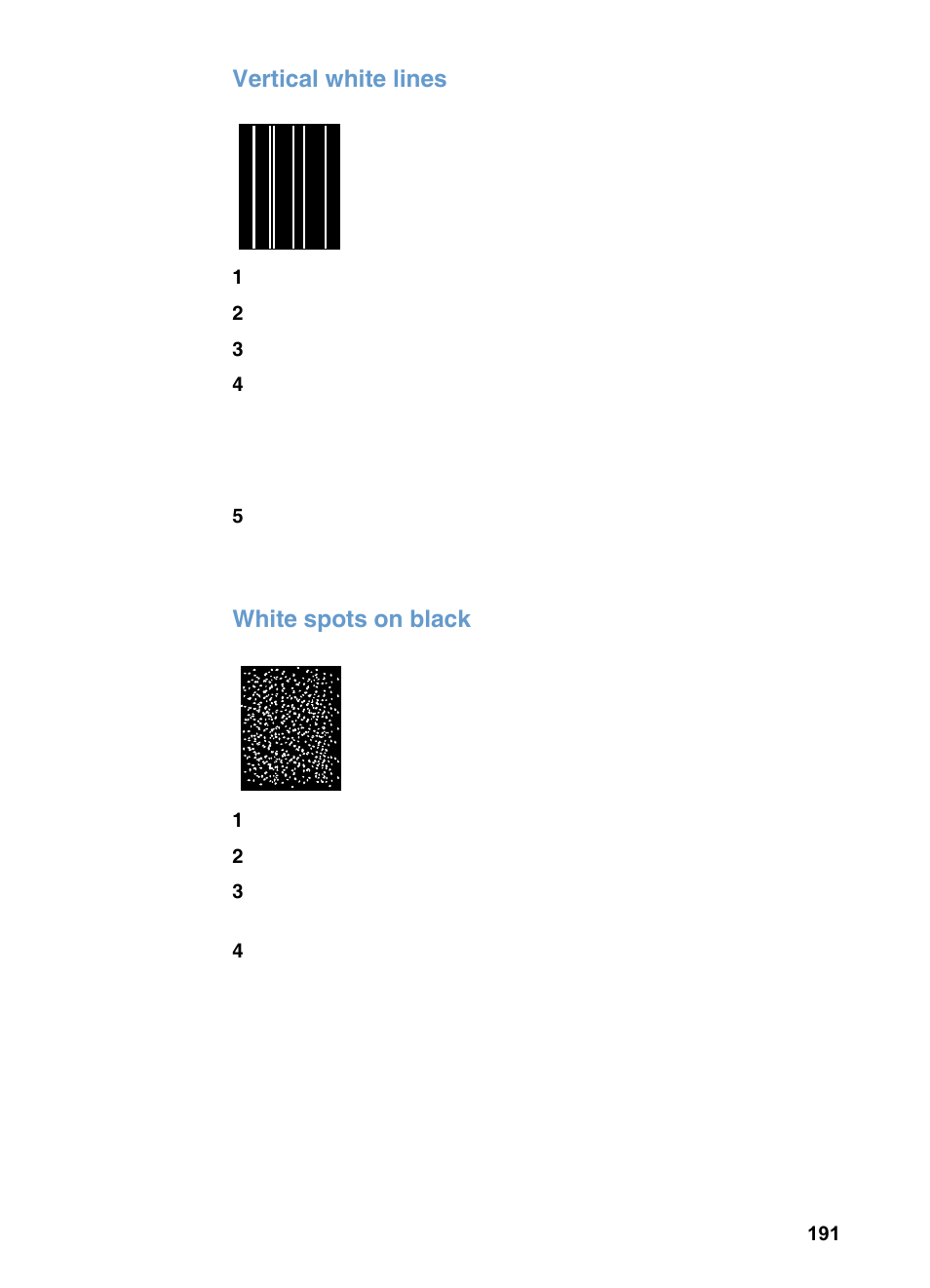 Vertical white lines, White spots on black | HP LaserJet 3200 All-in-One Printer series User Manual | Page 193 / 288